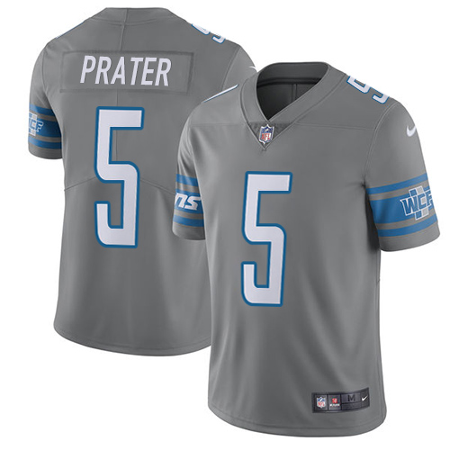 Nike Lions #5 Matt Prater Gray Youth Stitched NFL Limited Rush Jersey